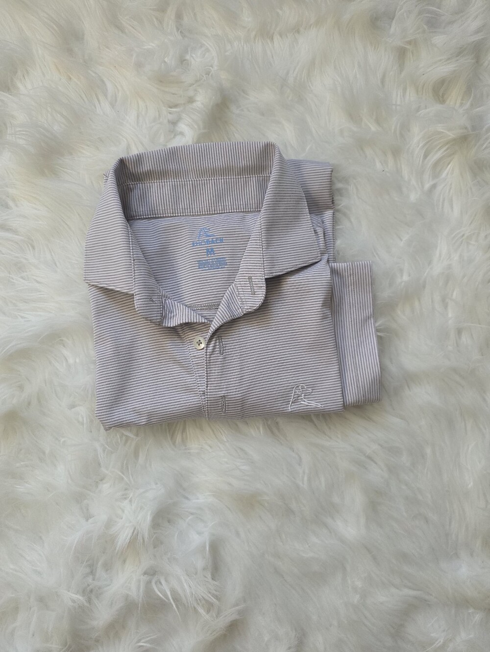 Rhoback Men's Slim Fit Pinstripe Polo in Light Gray and White